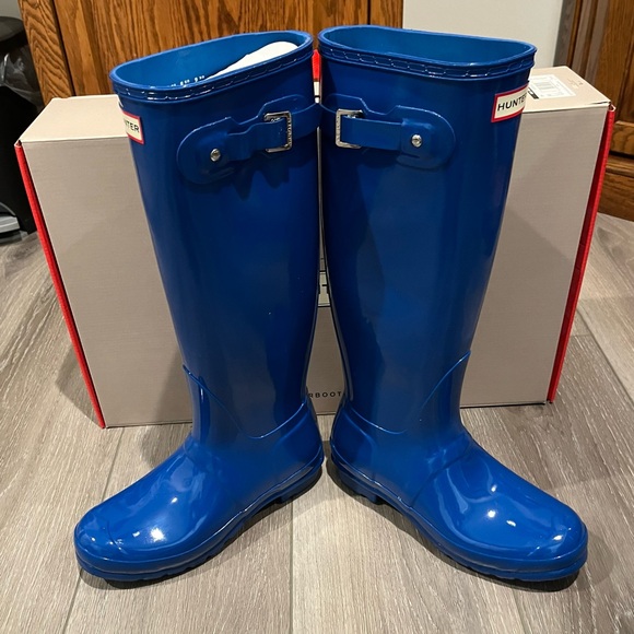 HUNTER WOMENS ORIGINAL TALL GLOSS RAIN BOOTS SIZE 8 AZURE BLUE NWT! - Picture 4 of 5